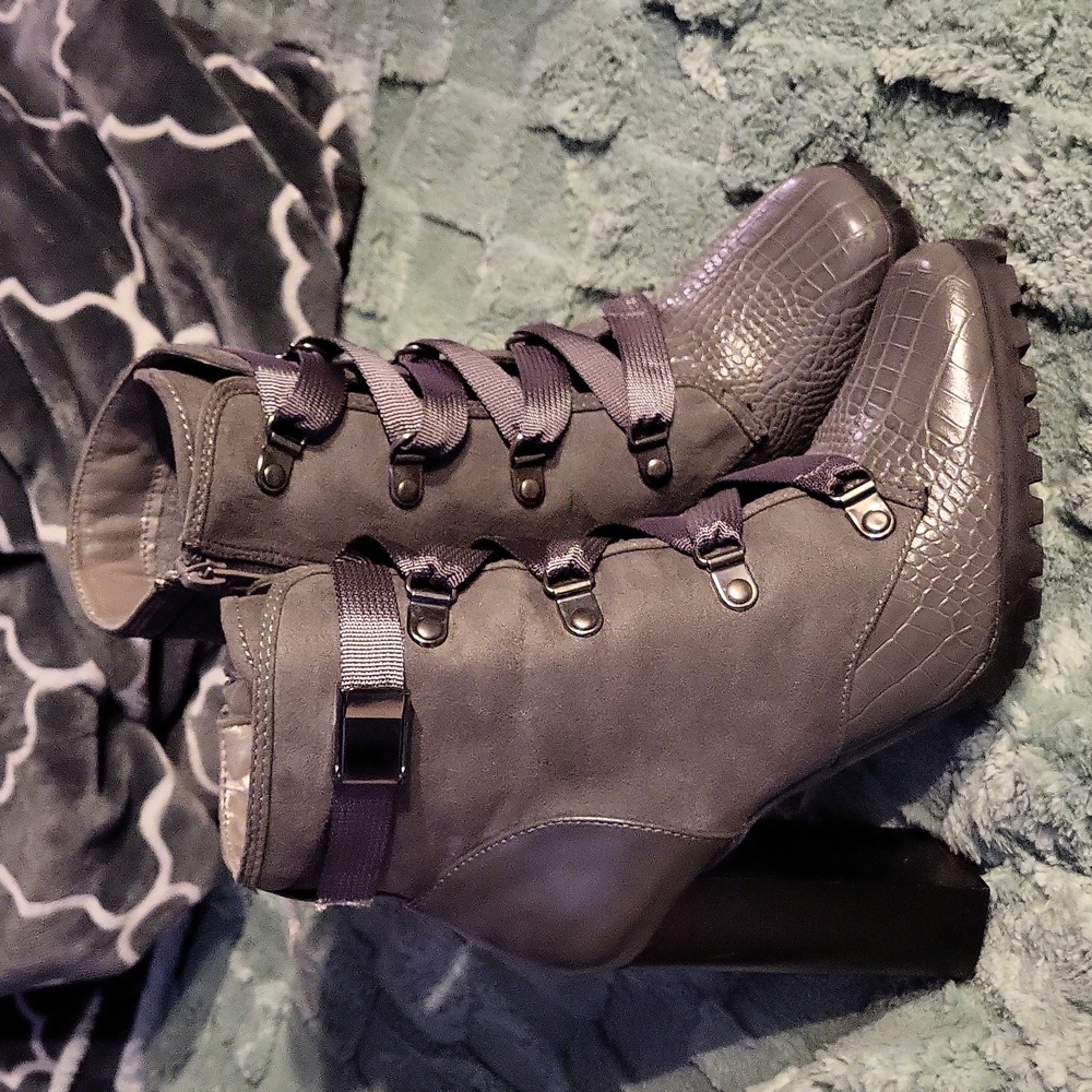 Grey faux croc boots